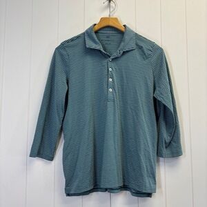 Renwick Women Preppy Striped 3/4 Sleeve Polo Shirt Size L Golf Old Money Classic